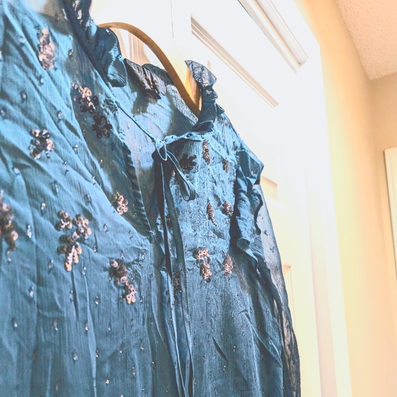 Laundry by Shelli Segal Dark Teal Yareli Ruffle, Embellished Blouse. Small - Picture 5 of 11